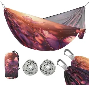 ATTX Beautiful Pink Butterflies Camping Hammock - Lightweight & Portable Hammocks, Heavy Duty 330lbs Capacity for Indoor, Hiking, Backpacking, Travel, Backyard, Beach#209