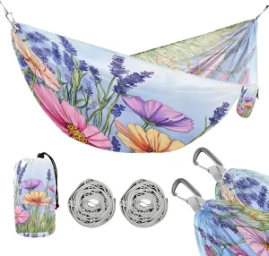 ATTX Beautiful Watercolor Wildflowers Camping Hammock - Lightweight & Portable Hammocks, Heavy Duty 330lbs Capacity for Indoor, Hiking, Backpacking, Travel, Backyard, Beach#58