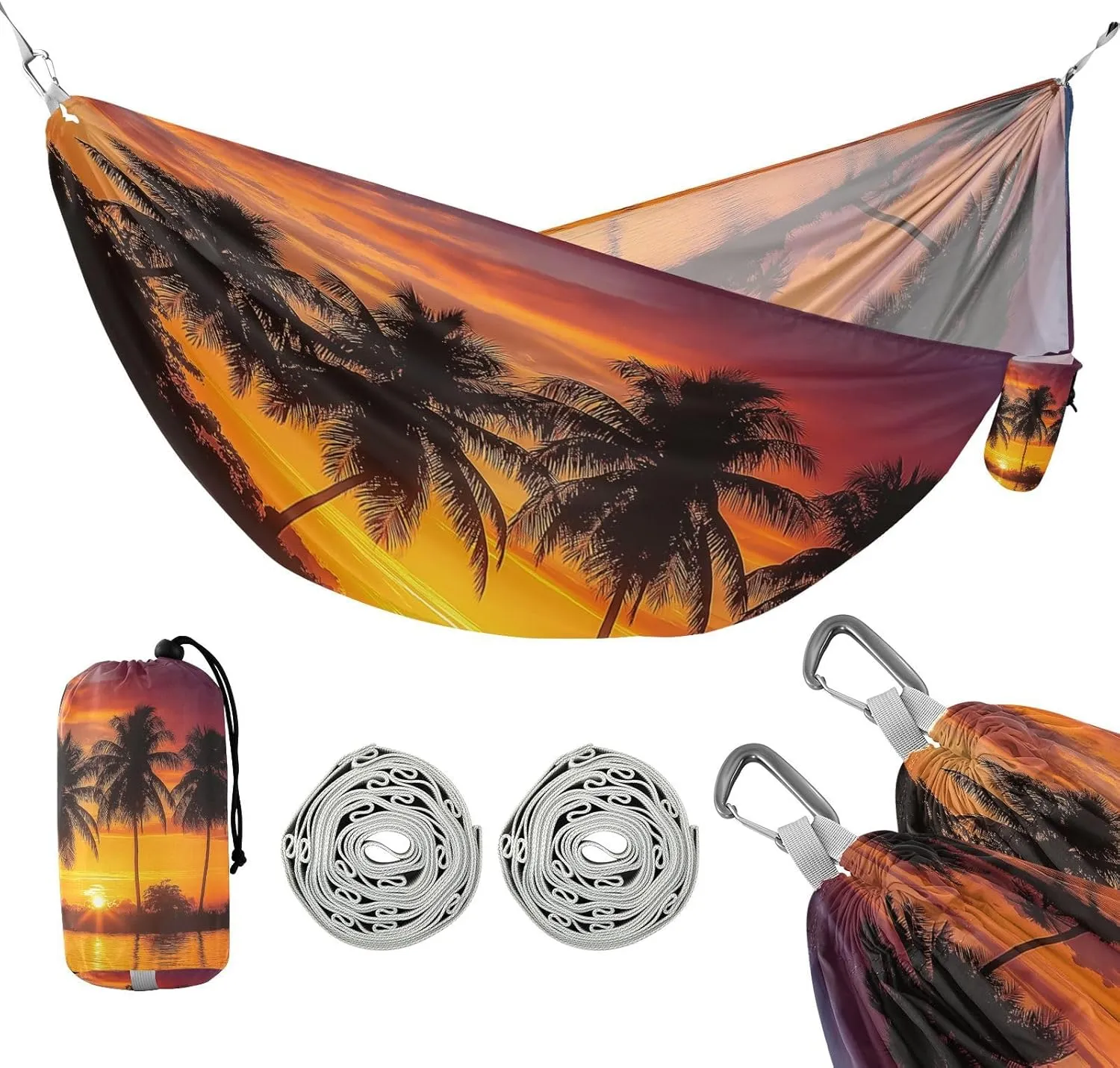 ATTX Coconut Palm Trees Camping Hammock - Lightweight & Portable Hammocks, Heavy Duty 330lbs Capacity for Indoor, Hiking, Backpacking, Travel, Backyard, Beach#16