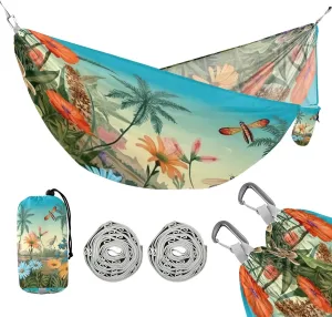 ATTX Colorful Flower Dragonflies Camping Hammock - Lightweight & Portable Hammocks, Heavy Duty 330lbs Capacity for Indoor, Hiking, Backpacking, Travel, Backyard, Beach#197