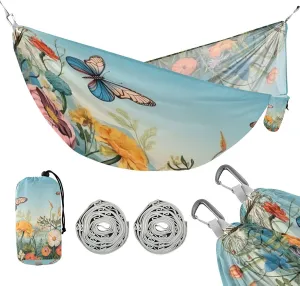 ATTX Colorful Flower Dragonflies Camping Hammock - Lightweight & Portable Hammocks, Heavy Duty 330lbs Capacity for Indoor, Hiking, Backpacking, Travel, Backyard, Beach#199