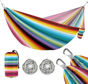 ATTX Colorful Mexico Stripe Camping Hammock - Lightweight & Portable Hammocks, Heavy Duty 330lbs Capacity for Indoor, Hiking, Backpacking, Travel, Backyard, Beach#436