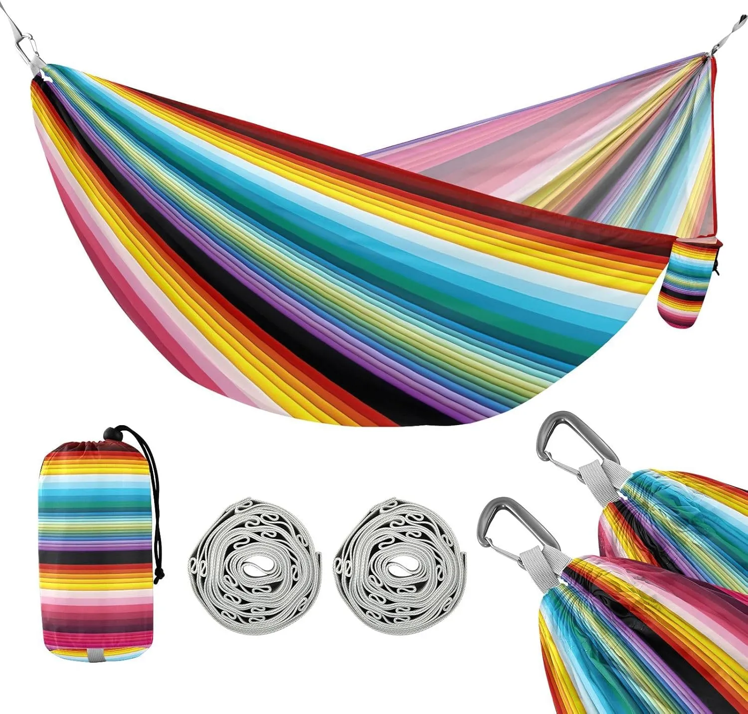 ATTX Colorful Mexico Stripe Camping Hammock - Lightweight & Portable Hammocks, Heavy Duty 330lbs Capacity for Indoor, Hiking, Backpacking, Travel, Backyard, Beach#436