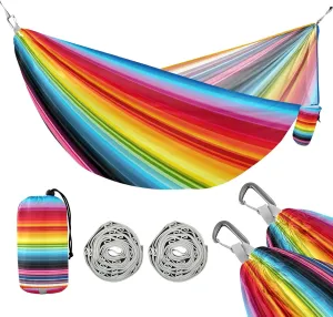 ATTX Colorful Mexico Stripe Camping Hammock - Lightweight & Portable Hammocks, Heavy Duty 330lbs Capacity for Indoor, Hiking, Backpacking, Travel, Backyard, Beach#440