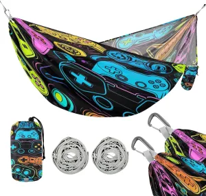 ATTX Colorful Video Game Controllers Camping Hammock - Lightweight & Portable Hammocks, Heavy Duty 330lbs Capacity for Indoor, Hiking, Backpacking, Travel, Backyard, Beach#340