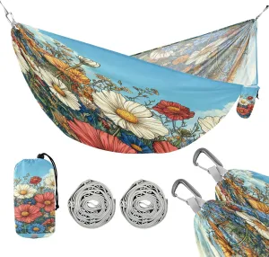 ATTX Colorful Wildflowers Camping Hammock - Lightweight & Portable Hammocks, Heavy Duty 330lbs Capacity for Indoor, Hiking, Backpacking, Travel, Backyard, Beach#453