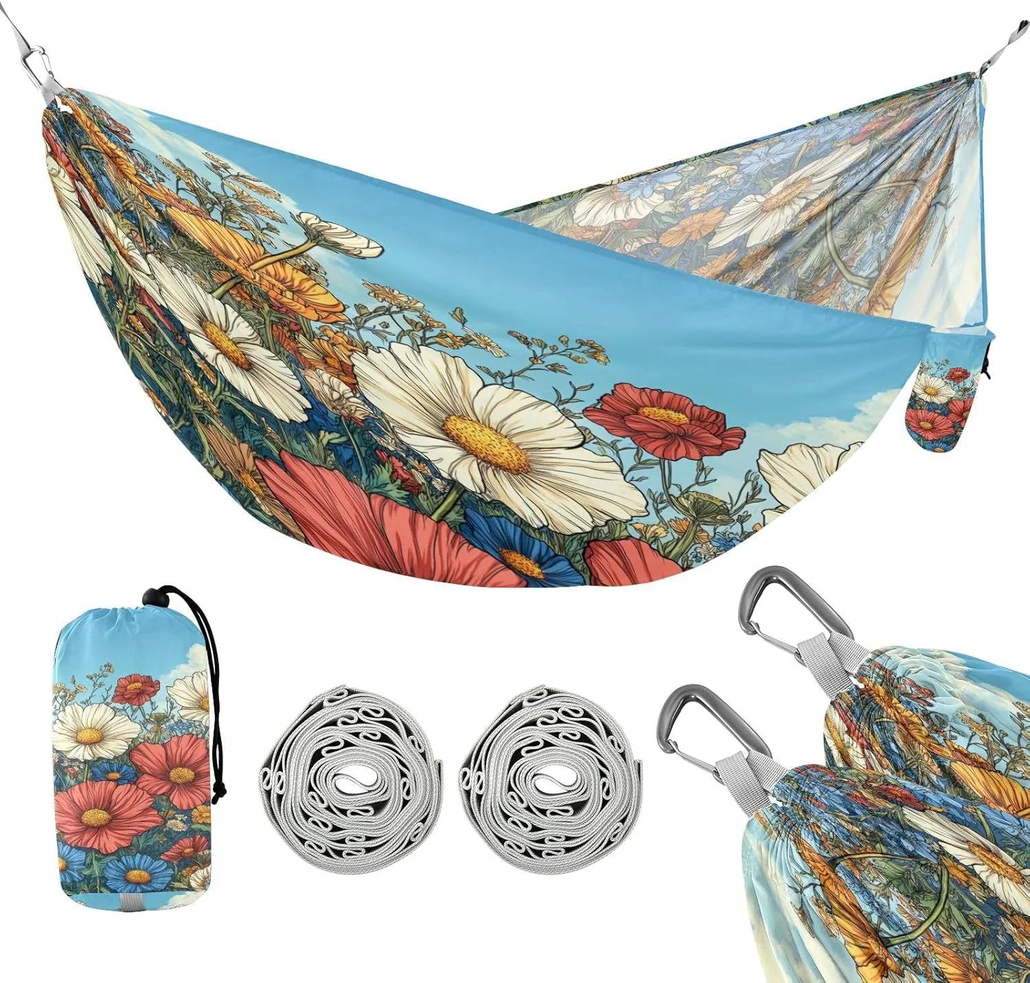 ATTX Colorful Wildflowers Camping Hammock - Lightweight & Portable Hammocks, Heavy Duty 330lbs Capacity for Indoor, Hiking, Backpacking, Travel, Backyard, Beach#453