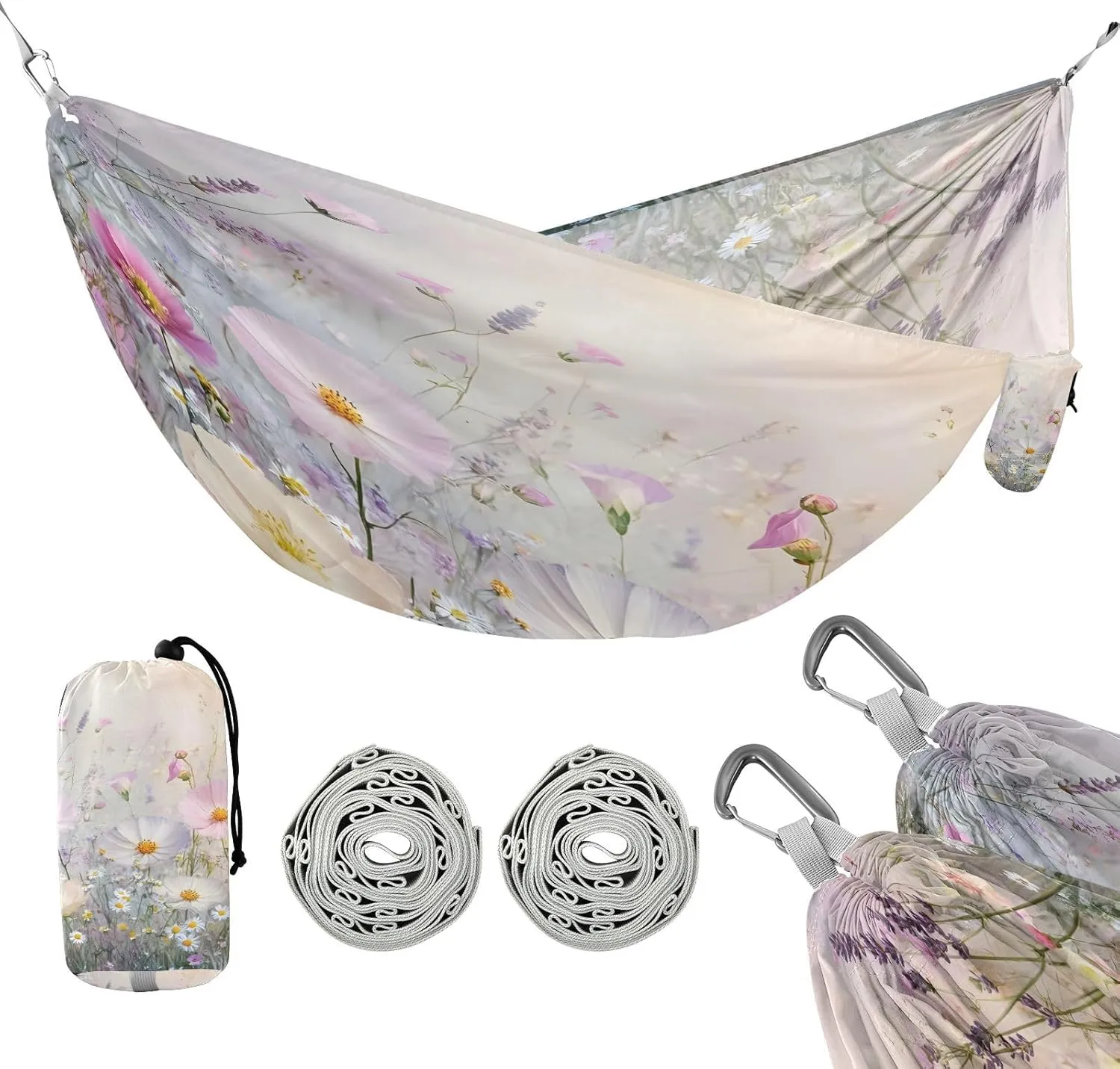 ATTX Dreamy Wildflowers Meadow Camping Hammock - Lightweight & Portable Hammocks, Heavy Duty 330lbs Capacity for Indoor, Hiking, Backpacking, Travel, Backyard, Beach#542