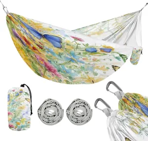 ATTX Flowers and Butterfly Camping Hammock - Lightweight & Portable Hammocks, Heavy Duty 330lbs Capacity for Indoor, Hiking, Backpacking, Travel, Backyard, Beach#285