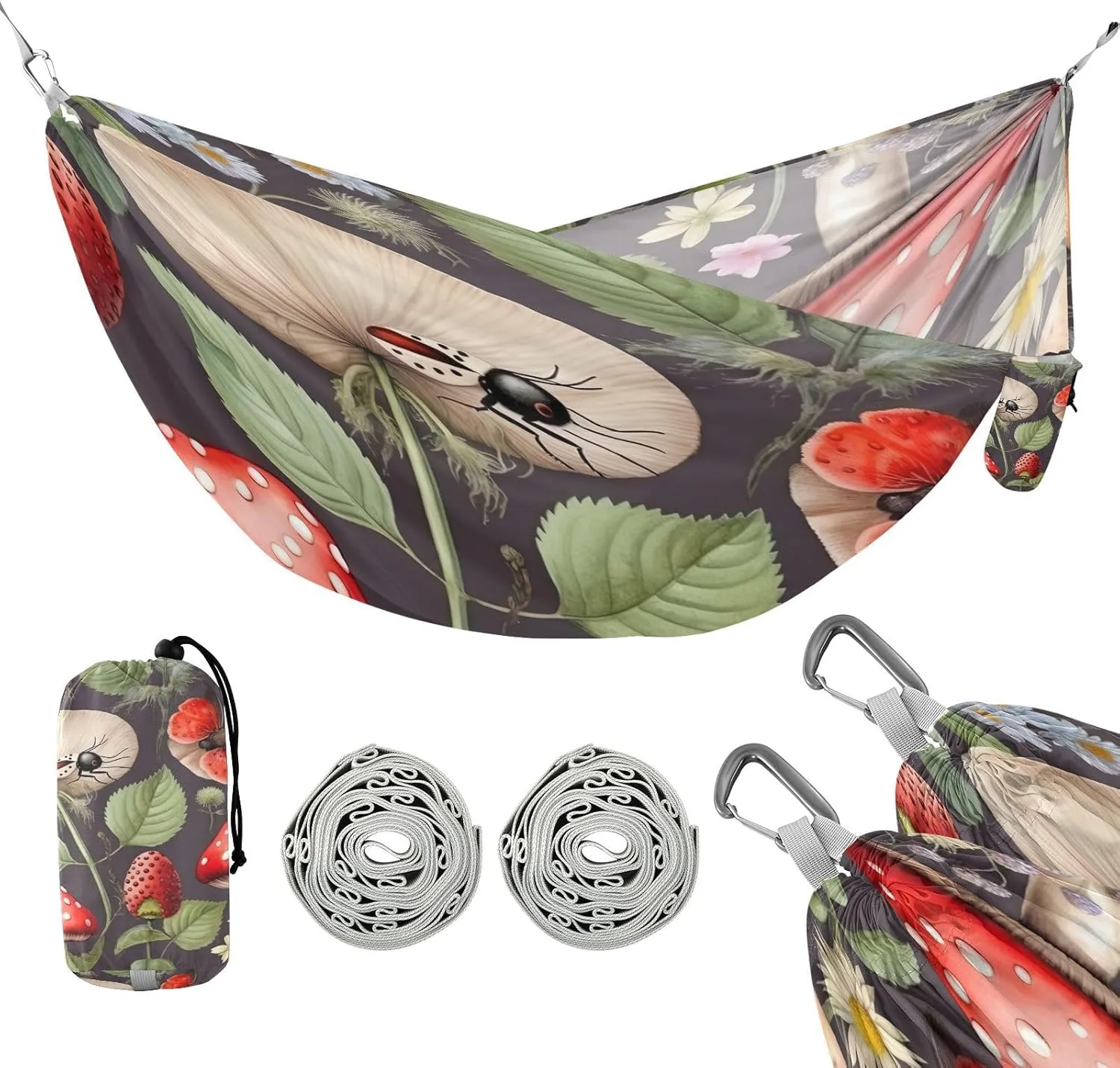 ATTX Mushroom Strawberry Camping Hammock - Lightweight & Portable Hammocks, Heavy Duty 330lbs Capacity for Indoor, Hiking, Backpacking, Travel, Backyard, Beach#299