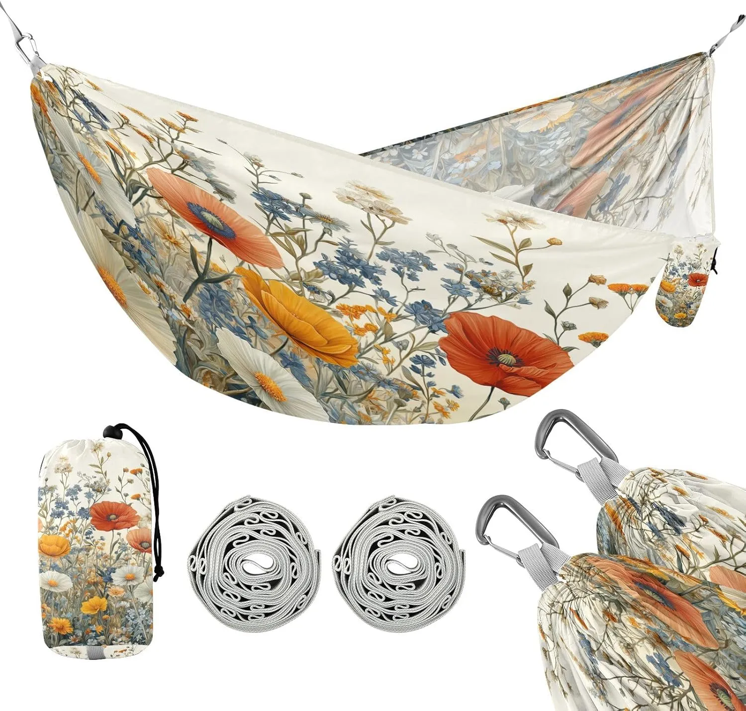 ATTX Pastel Flowers Camping Hammock - Lightweight & Portable Hammocks, Heavy Duty 330lbs Capacity for Indoor, Hiking, Backpacking, Travel, Backyard, Beach#35