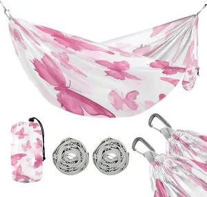 ATTX Pink Watercolor Butterflies Camping Hammock - Lightweight & Portable Hammocks, Heavy Duty 330lbs Capacity for Indoor, Hiking, Backpacking, Travel, Backyard, Beach#253