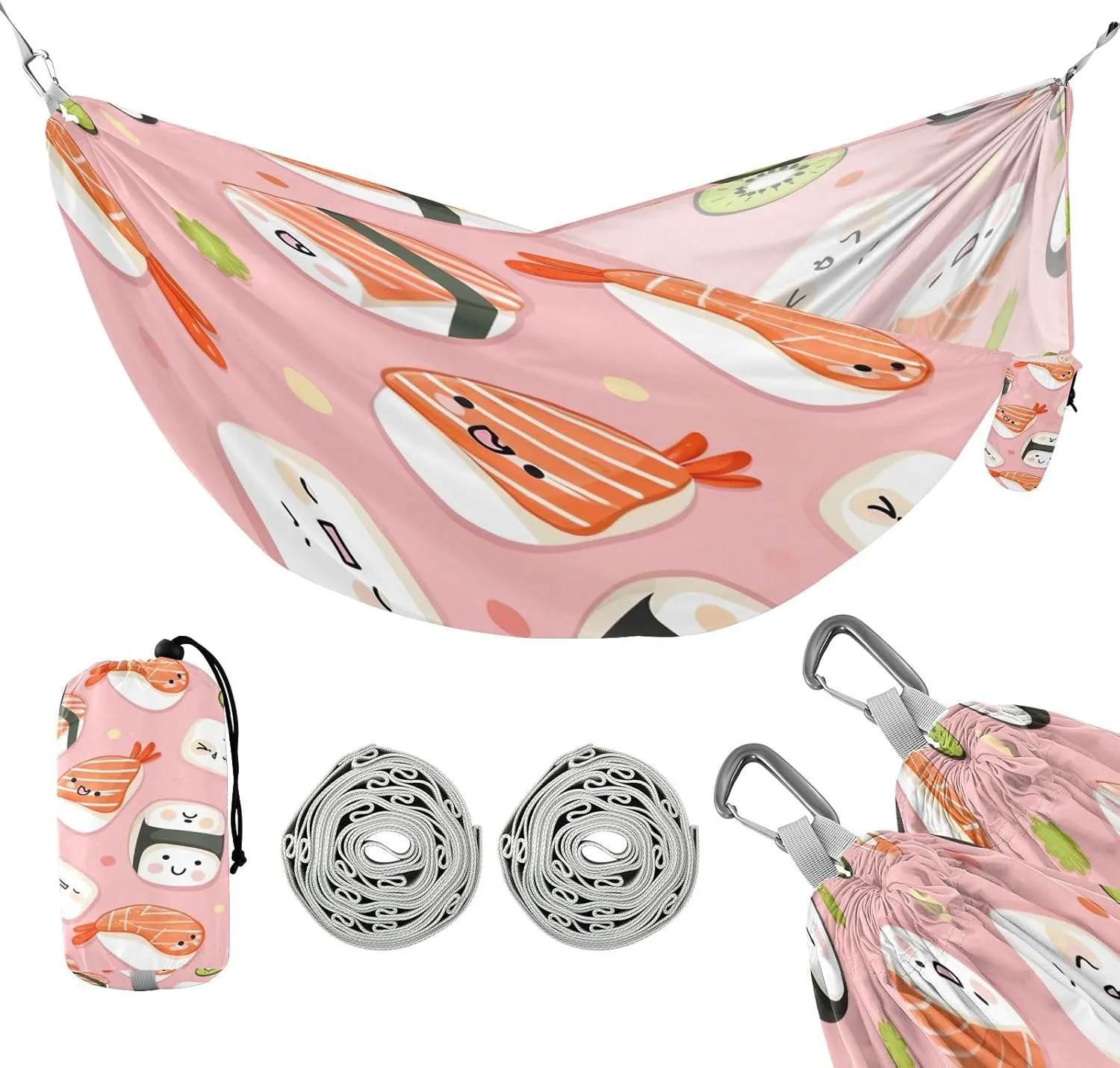 ATTX Sushi Kawaii Pattern Camping Hammock - Lightweight & Portable Hammocks, Heavy Duty 330lbs Capacity for Indoor, Hiking, Backpacking, Travel, Backyard, Beach#482