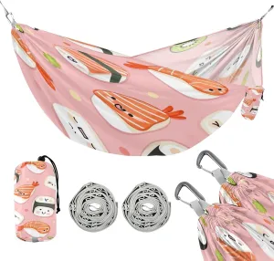 ATTX Sushi Kawaii Pattern Camping Hammock - Lightweight & Portable Hammocks, Heavy Duty 330lbs Capacity for Indoor, Hiking, Backpacking, Travel, Backyard, Beach#482
