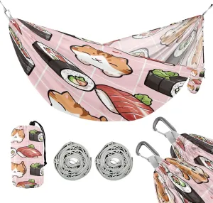 ATTX Sushi Kawaii Pattern Camping Hammock - Lightweight & Portable Hammocks, Heavy Duty 330lbs Capacity for Indoor, Hiking, Backpacking, Travel, Backyard, Beach#489