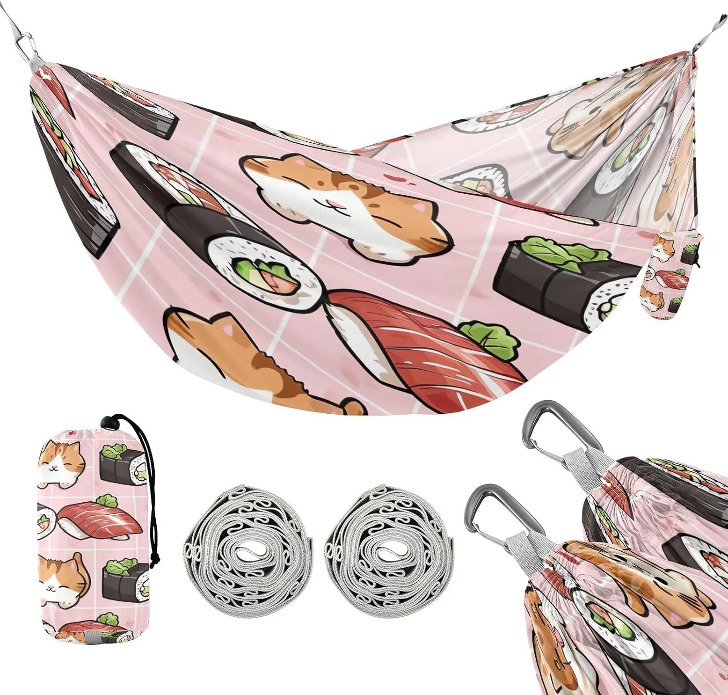 ATTX Sushi Kawaii Pattern Camping Hammock - Lightweight & Portable Hammocks, Heavy Duty 330lbs Capacity for Indoor, Hiking, Backpacking, Travel, Backyard, Beach#489