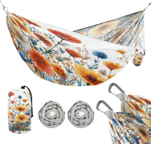 ATTX Watercolor Garden Flowers Camping Hammock - Lightweight & Portable Hammocks, Heavy Duty 330lbs Capacity for Indoor, Hiking, Backpacking, Travel, Backyard, Beach#43