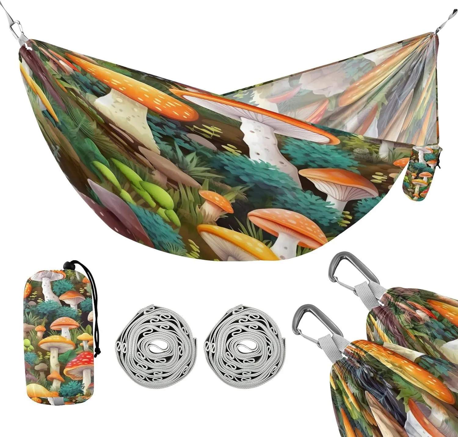ATTX Watercolors Mushrooms Camping Hammock - Lightweight & Portable Hammocks, Heavy Duty 330lbs Capacity for Indoor, Hiking, Backpacking, Travel, Backyard, Beach#318