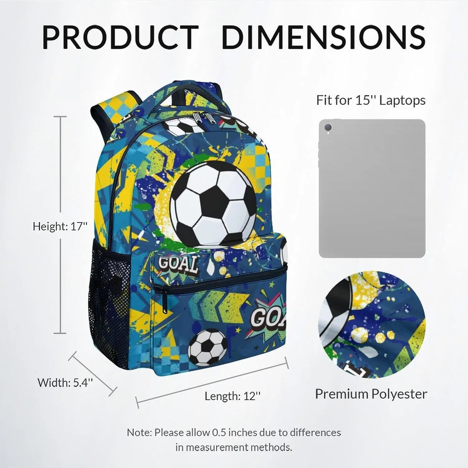 Backpack for Boys - 17 Inch Soccer Bookbag for Soccer Lovers - Lightweight Kids' Backpacks for Elementary Middle School