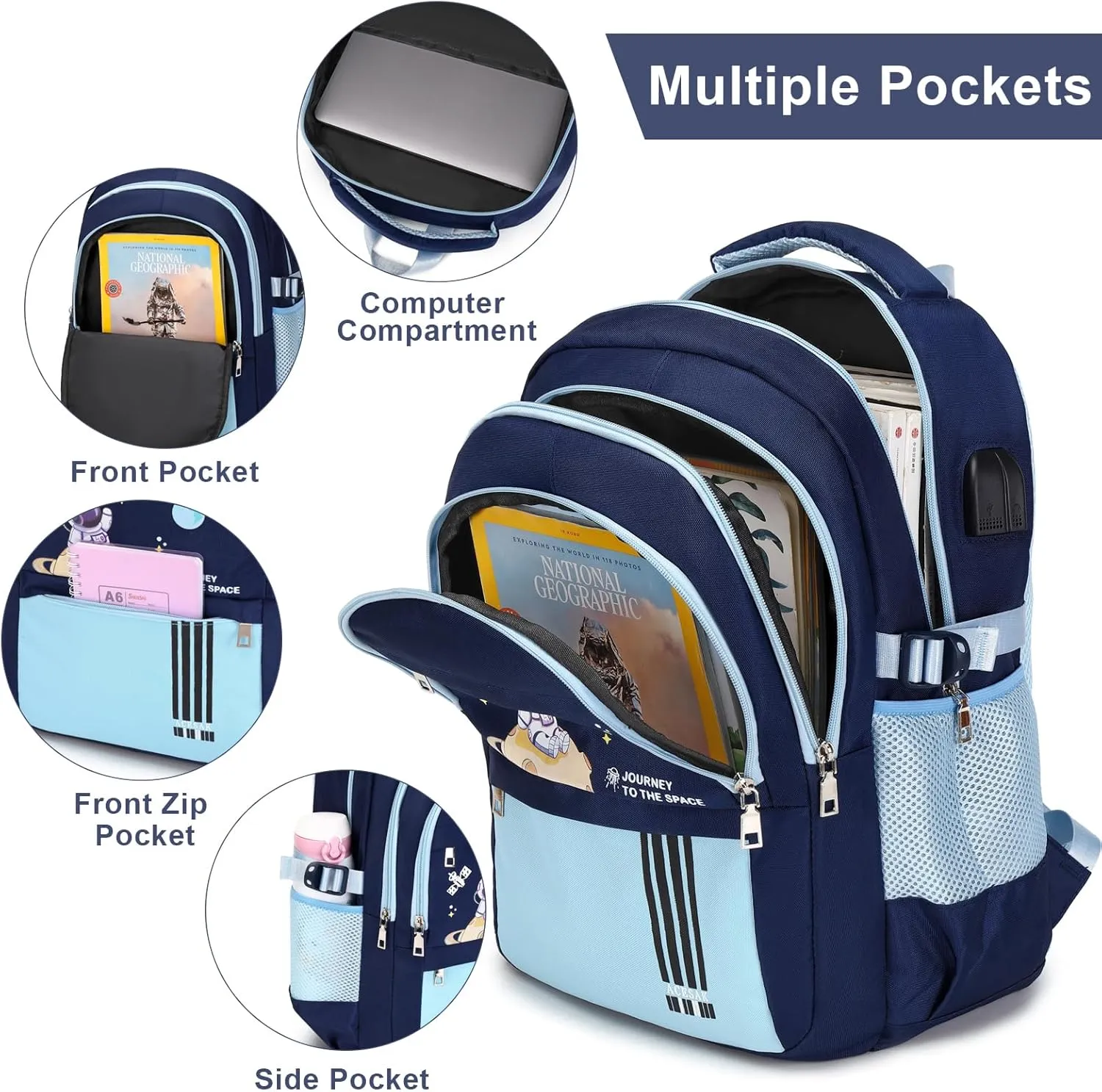 Backpack for Boys - Boy Backpack Schoolbag for Boys Kids Children Teens Girls Elementary Middle School Bags, Waterproof Lightweight Kids Bookbag Backpacks Casual Daypack with Lunch Bag Set