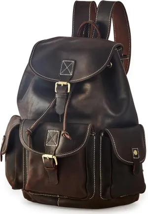 Backpack for Men Women Vintage Crazy Horse Full Leather Travel Daypack 15.6" Laptop Rucksack