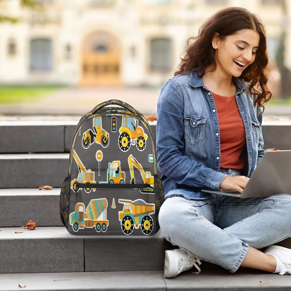 Backpack for Women Men, Construction Machinery Cars Casual Backpacks, Waterproof Lightweight Cute Cars Daypack Bags for Travel Camping Work