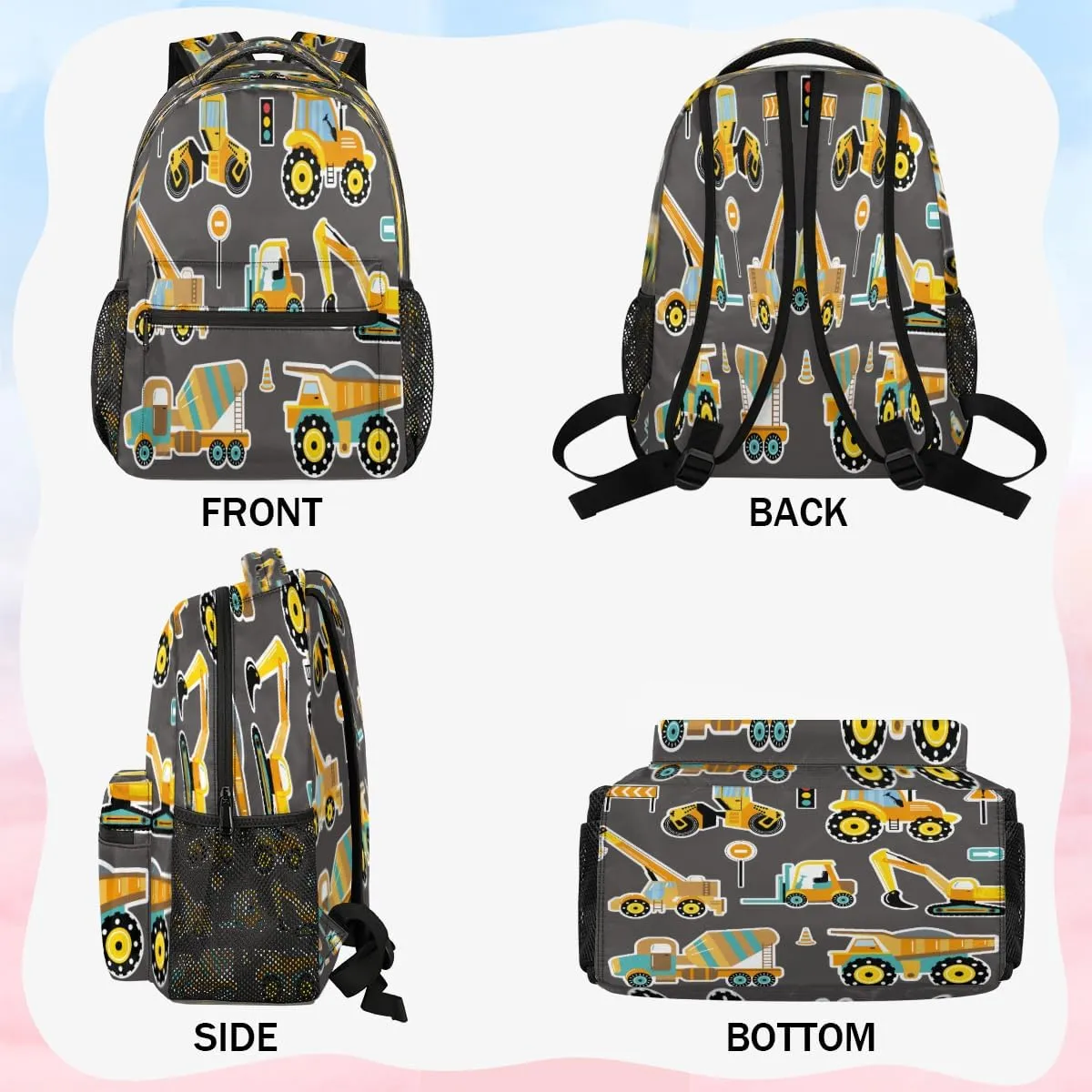 Backpack for Women Men, Construction Machinery Cars Casual Backpacks, Waterproof Lightweight Cute Cars Daypack Bags for Travel Camping Work
