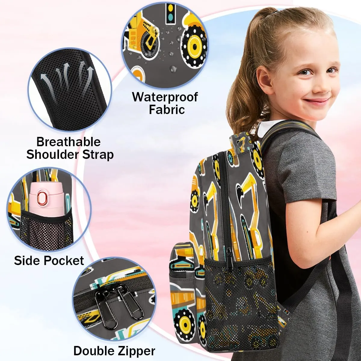 Backpack for Women Men, Construction Machinery Cars Casual Backpacks, Waterproof Lightweight Cute Cars Daypack Bags for Travel Camping Work