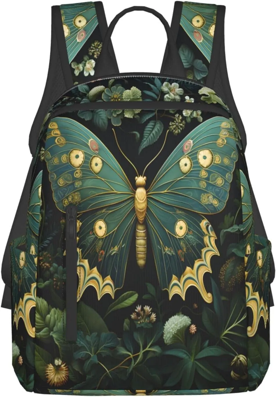 Backpack For Women Men Green Botany Butterfly Bookbag Lightweight Travel Casual Daypack Water Resistant Outdoor Hiking Sport Rucksack