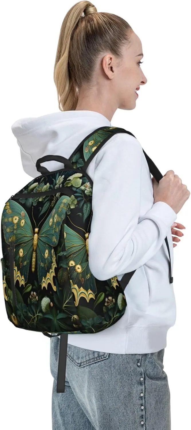 Backpack For Women Men Green Botany Butterfly Bookbag Lightweight Travel Casual Daypack Water Resistant Outdoor Hiking Sport Rucksack