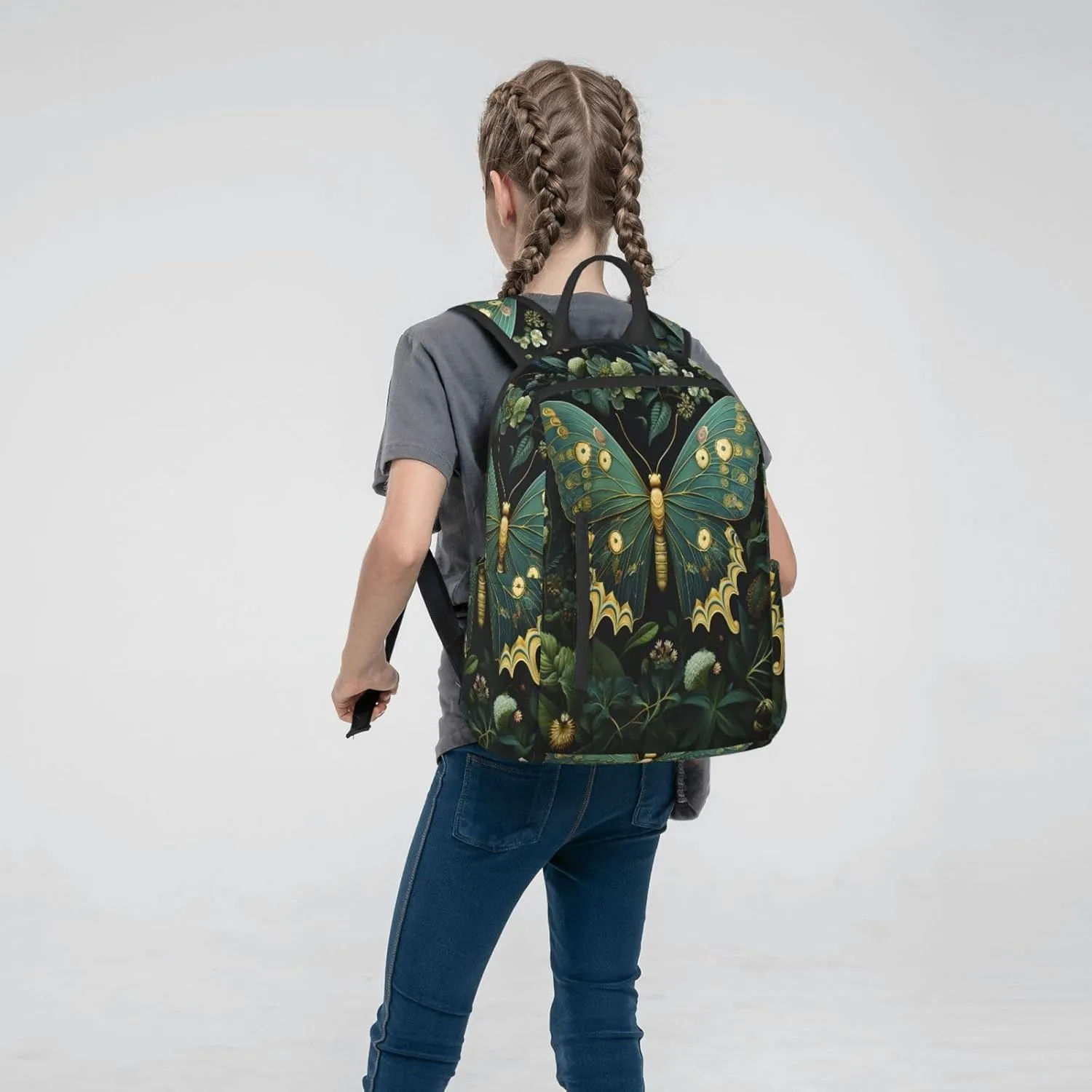 Backpack For Women Men Green Botany Butterfly Bookbag Lightweight Travel Casual Daypack Water Resistant Outdoor Hiking Sport Rucksack