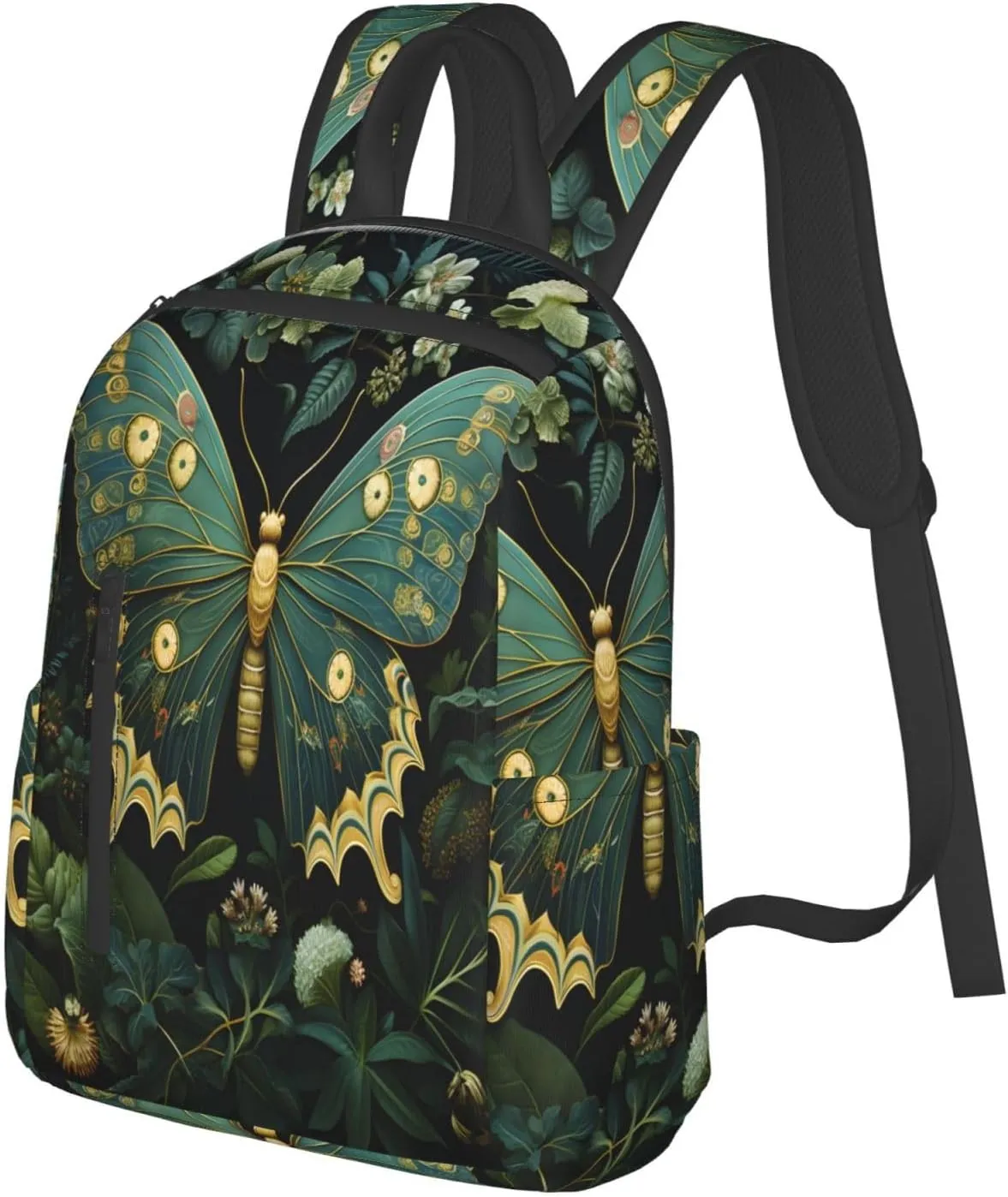 Backpack For Women Men Green Botany Butterfly Bookbag Lightweight Travel Casual Daypack Water Resistant Outdoor Hiking Sport Rucksack