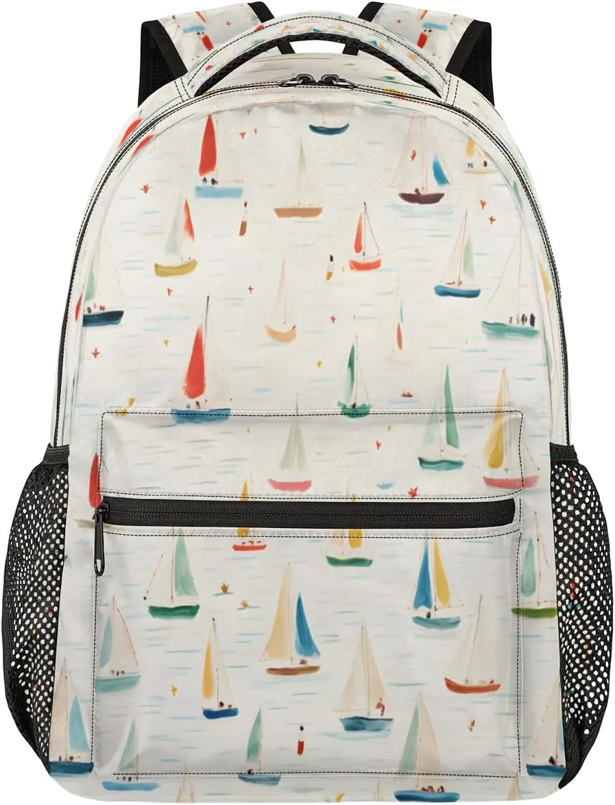 Backpack for Women Men, Sailboat PrintCasual Backpacks, Waterproof Lightweight Nautical Sailboat Daypack Bags for Travel Camping Work
