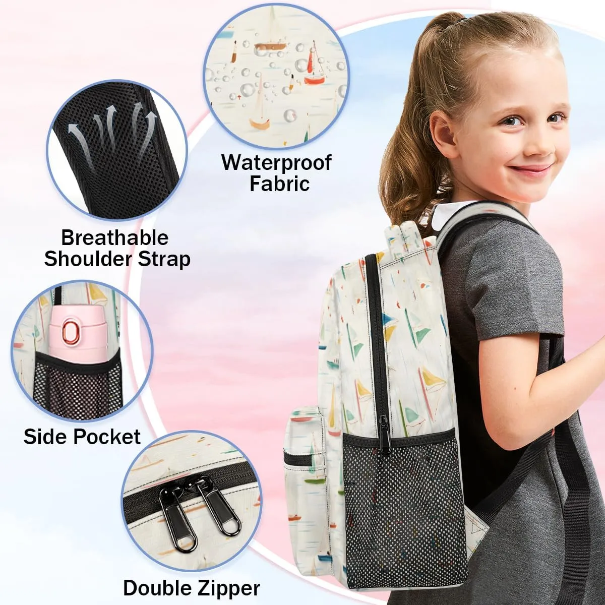 Backpack for Women Men, Sailboat PrintCasual Backpacks, Waterproof Lightweight Nautical Sailboat Daypack Bags for Travel Camping Work