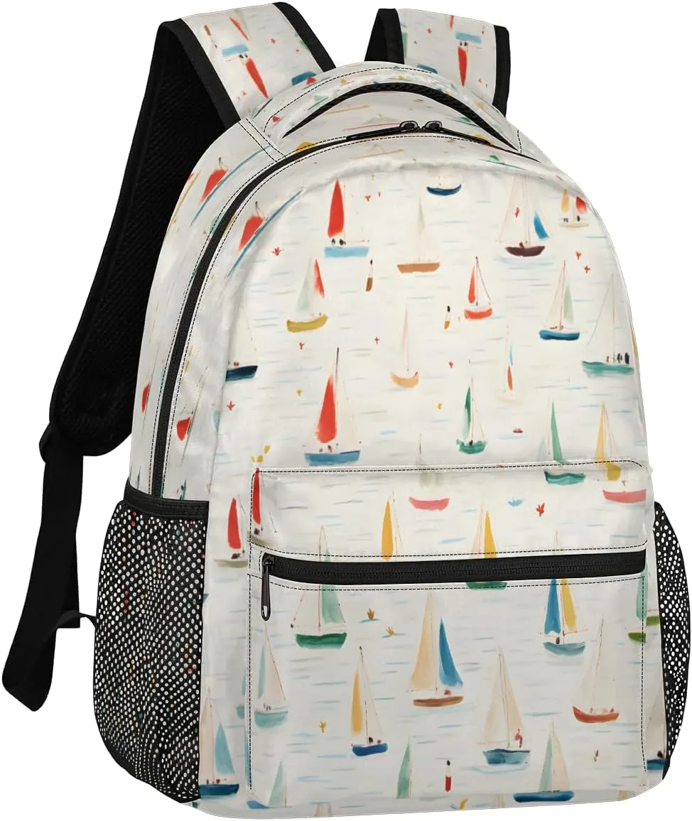 Backpack for Women Men, Sailboat PrintCasual Backpacks, Waterproof Lightweight Nautical Sailboat Daypack Bags for Travel Camping Work