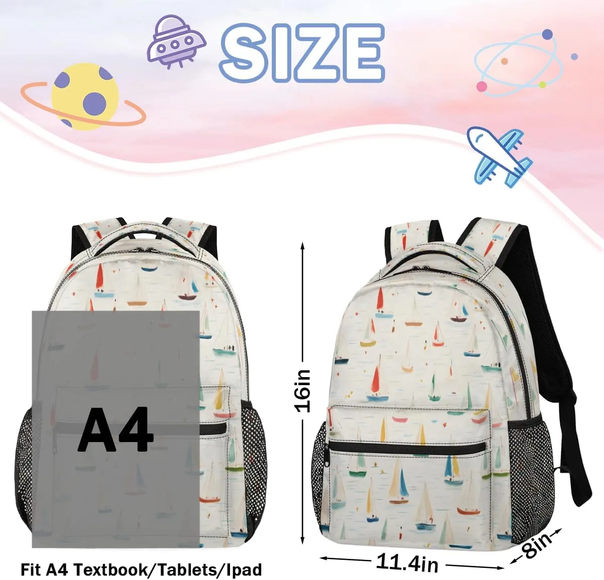 Backpack for Women Men, Sailboat PrintCasual Backpacks, Waterproof Lightweight Nautical Sailboat Daypack Bags for Travel Camping Work