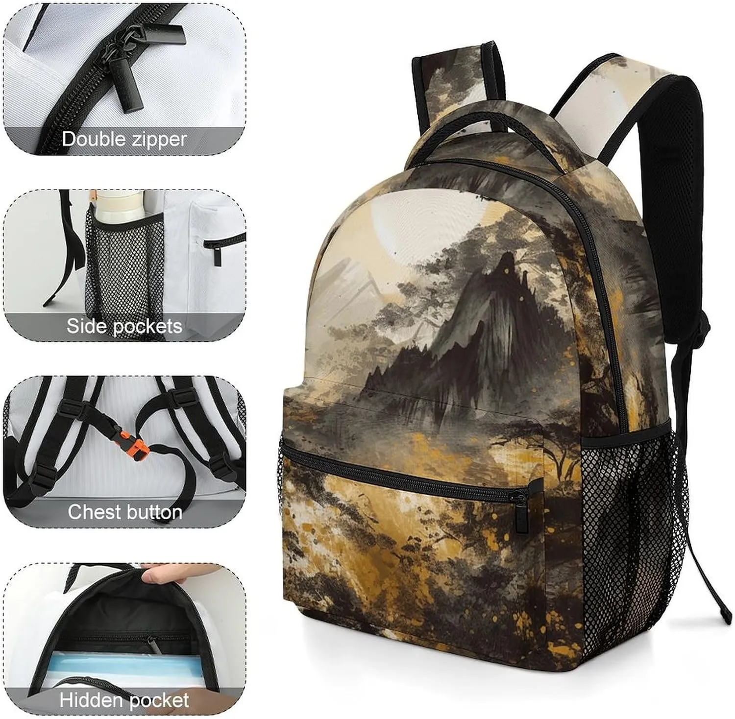 Backpack for Women Men Travel A Painting of Mountains Daypack Lightweight Laptop Bag Carry On Backpacks for Work