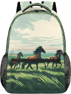 Backpack Grassland Horse Laptop Backpacks Casual College Travel Bag Hiking Daypack for Women Men