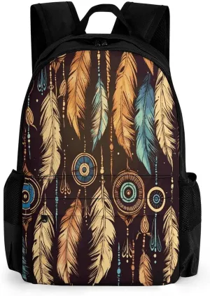 Backpack with Pocket Backpacks Vintage Ethnic Tribal Feather Printed Travel Backpack Lightweight Outdoor Travel Gym Events Bag