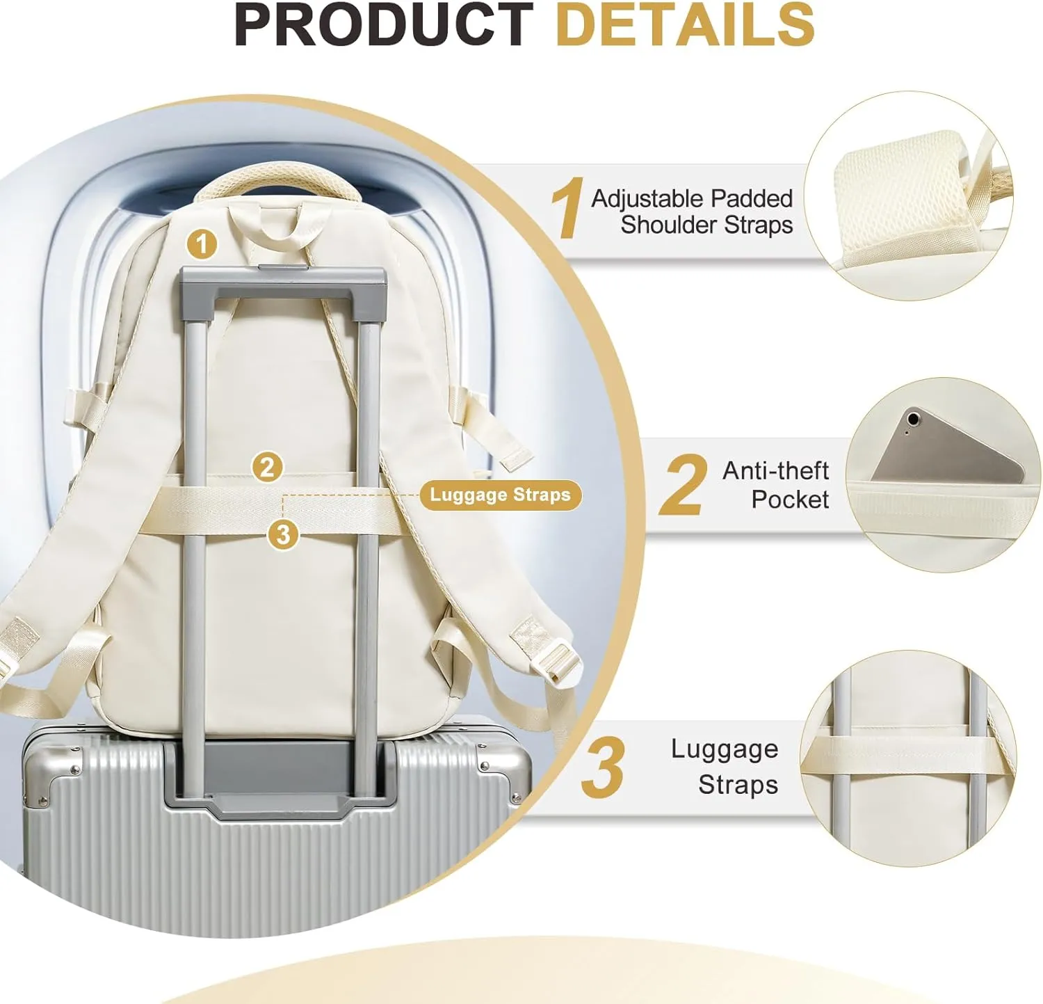 Backpacks For School Women Men,Lightweight College Backpack With Lots Of Pockets,Simple Middle School Bag,Cute Bookbag For Teens Boys Girls（Beige）