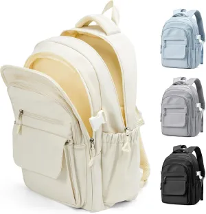 Backpacks For School Women Men,Lightweight College Backpack With Lots Of Pockets,Simple Middle School Bag,Cute Bookbag For Teens Boys Girls（Beige）