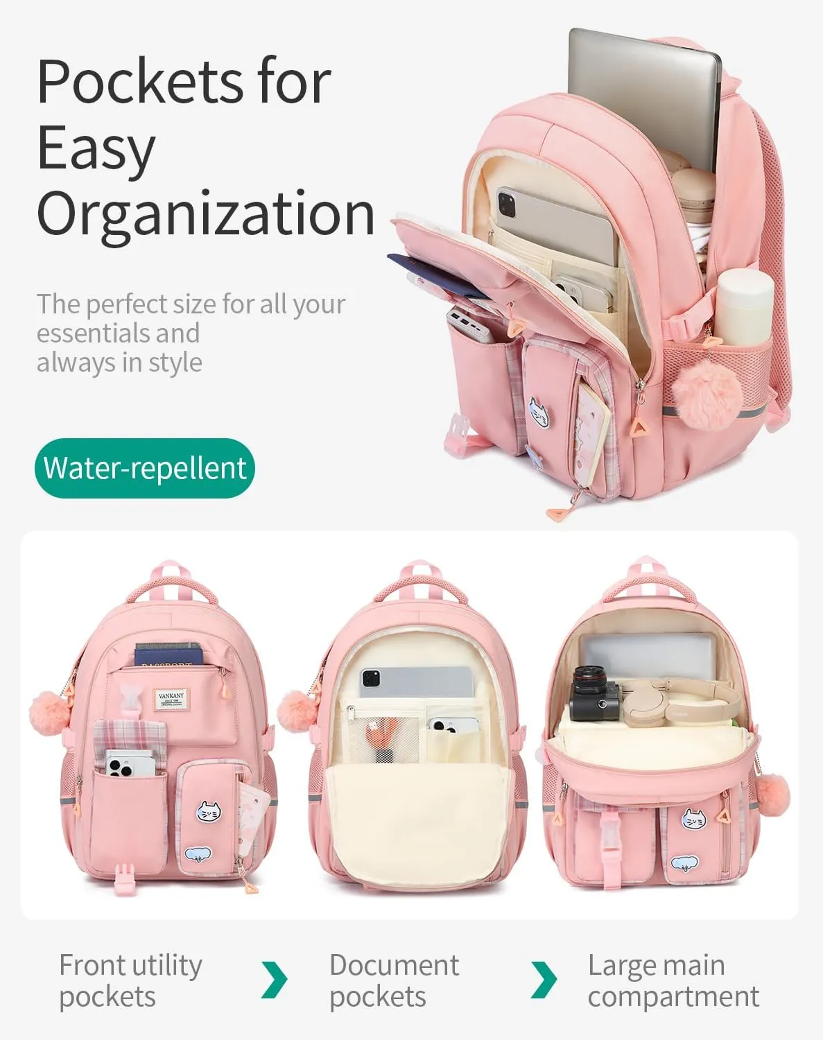 Backpacks for Teen Girls - Laptop Backpacks 15.6 Inch Cute Bookbag for Middle High School College Women Casual Daypack Mochilas Escolar Niña, Pink