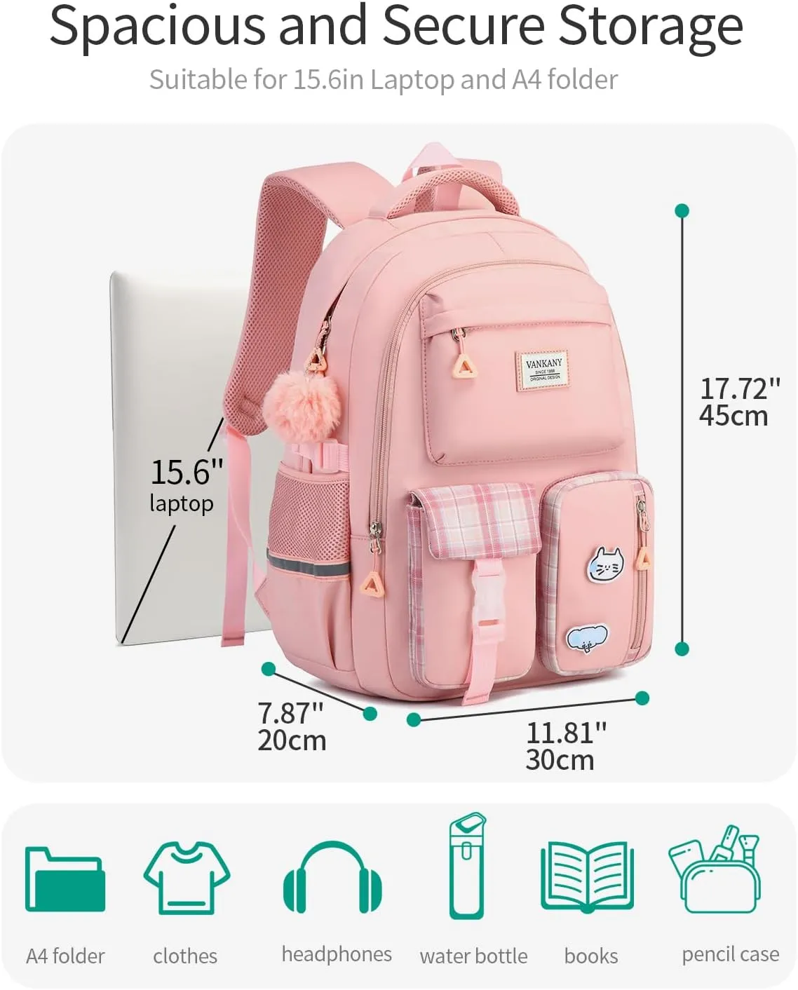 Backpacks for Teen Girls - Laptop Backpacks 15.6 Inch Cute Bookbag for Middle High School College Women Casual Daypack Mochilas Escolar Niña, Pink