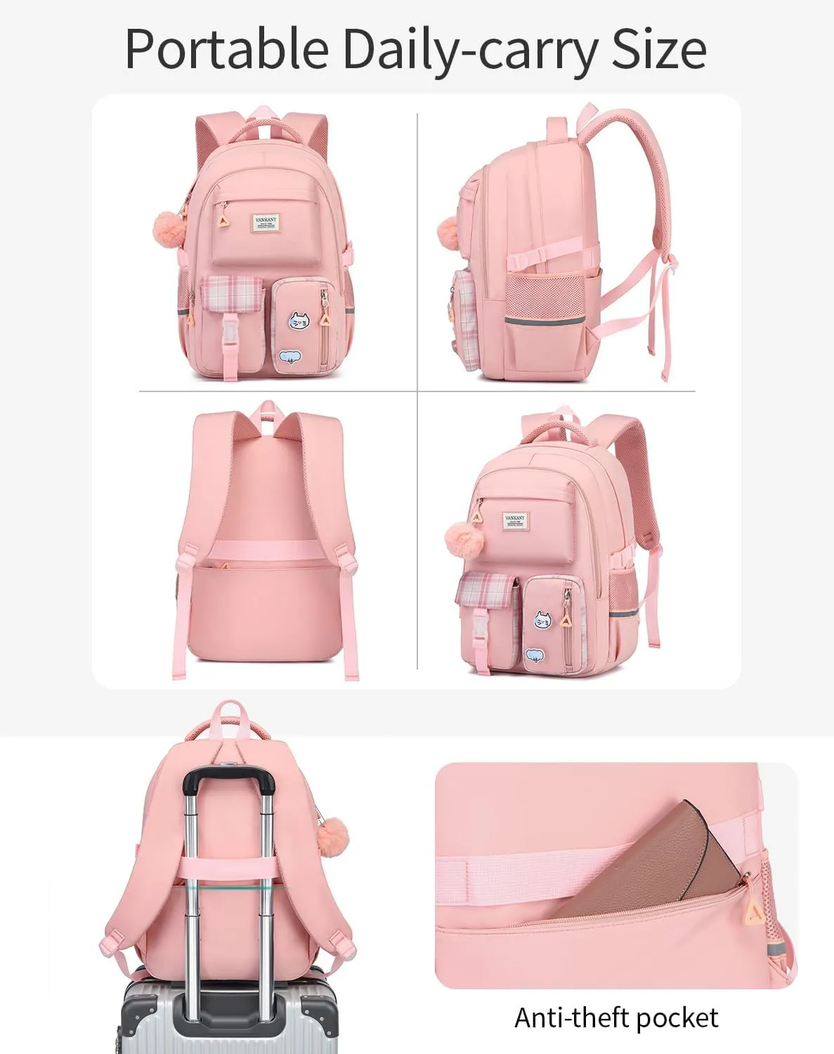 Backpacks for Teen Girls - Laptop Backpacks 15.6 Inch Cute Bookbag for Middle High School College Women Casual Daypack Mochilas Escolar Niña, Pink