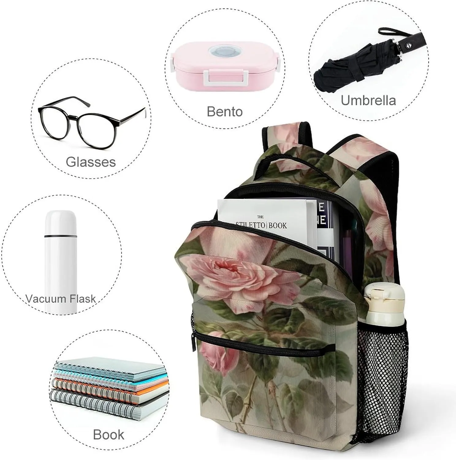 Backpacks Vintage Rose Travel Bag Laptop Backpack Casual Daypack for Weekender Business Hiking