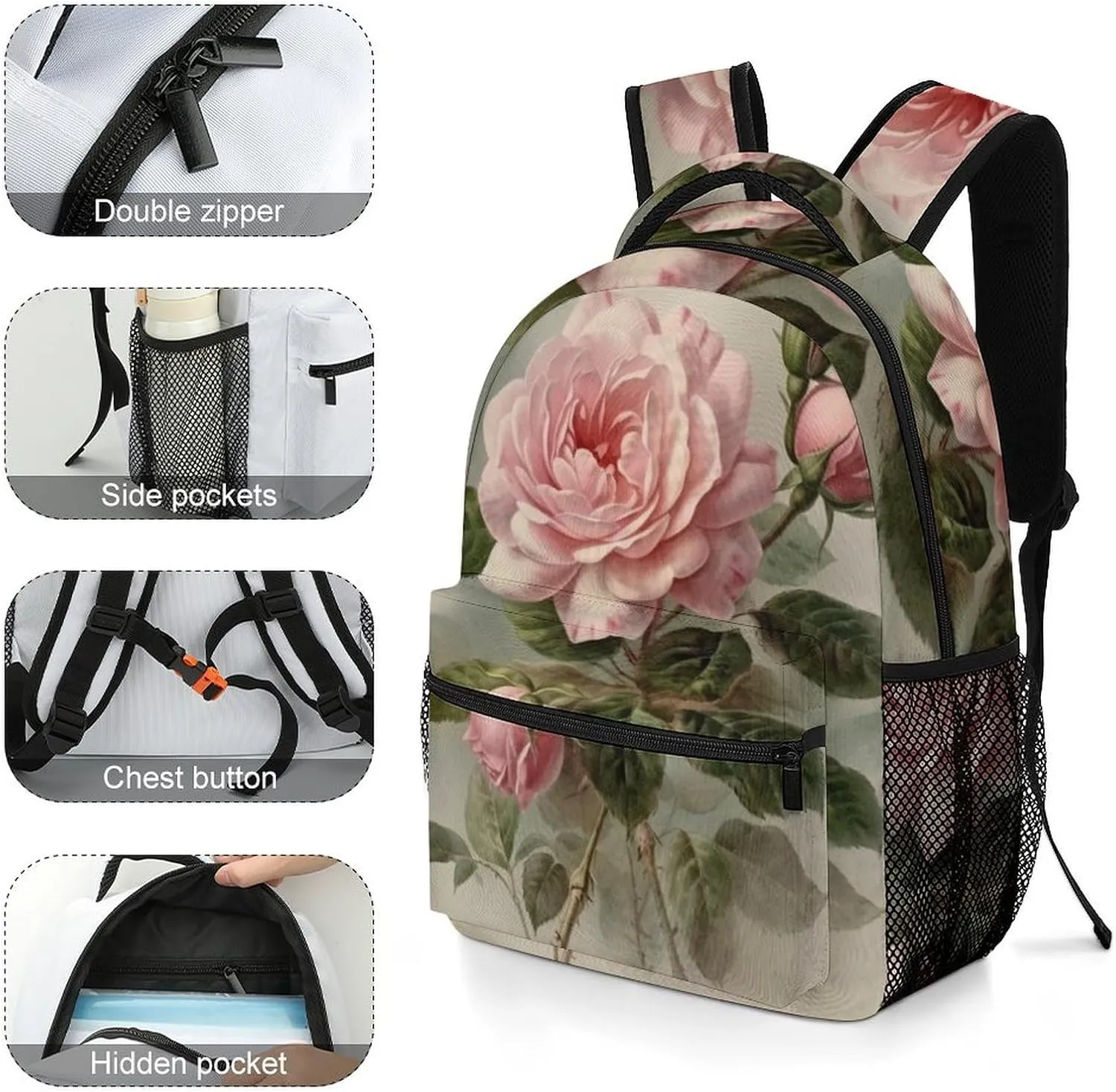 Backpacks Vintage Rose Travel Bag Laptop Backpack Casual Daypack for Weekender Business Hiking