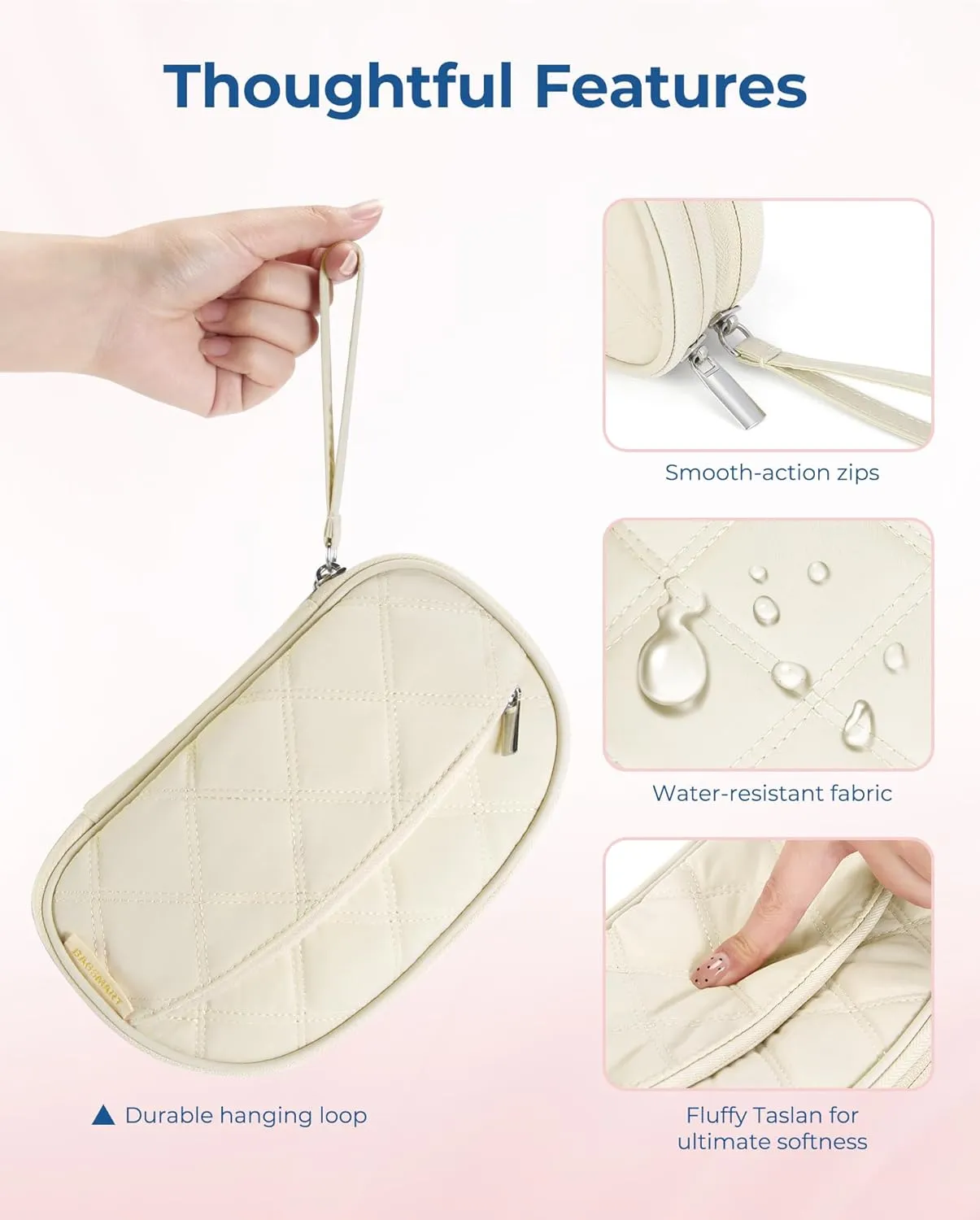 BAGSMART Travel Cord Organizer - Double Layers Puffer Case for Electronics, Tech Essentials for Women - Beige