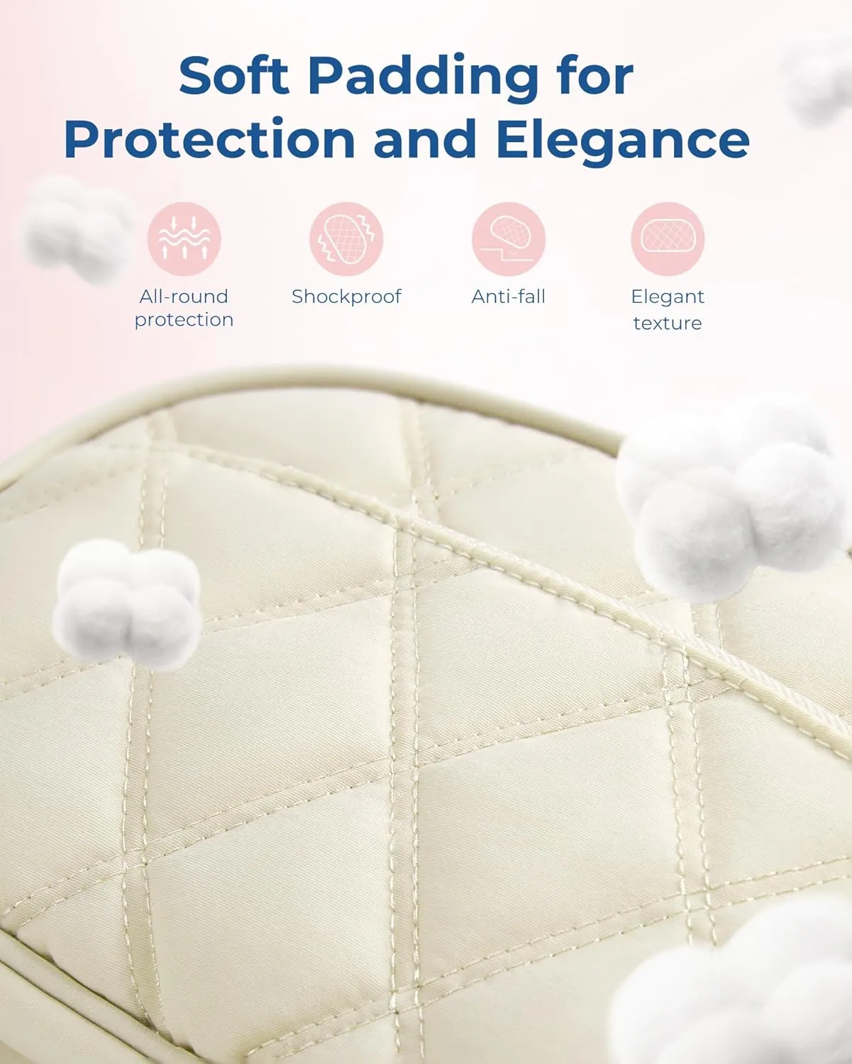 BAGSMART Travel Cord Organizer - Double Layers Puffer Case for Electronics, Tech Essentials for Women - Beige