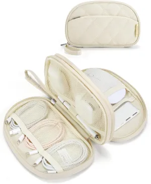 BAGSMART Travel Cord Organizer - Double Layers Puffer Case for Electronics, Tech Essentials for Women - Beige