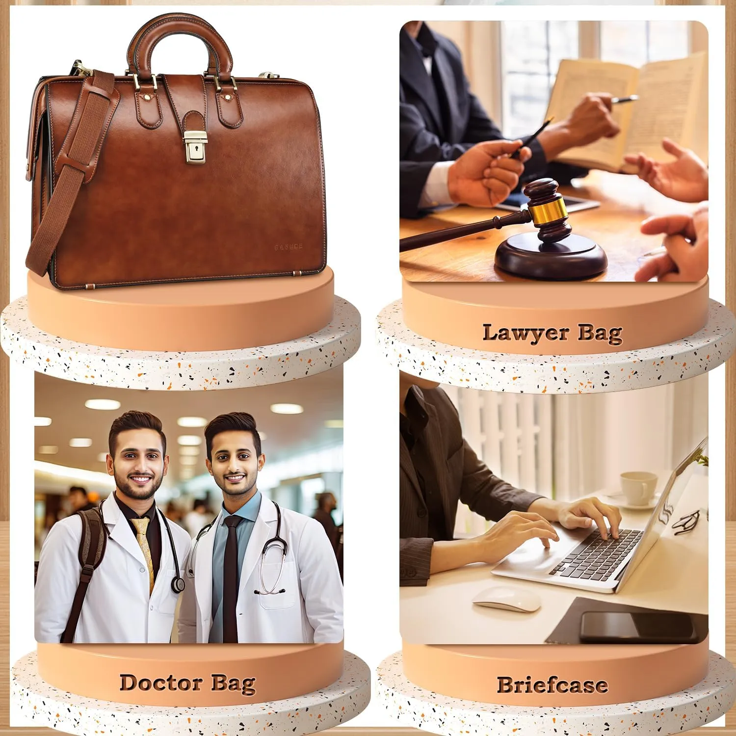 Banuce Vintage Leather Briefcase for Men with Lock Lawyer Briefcase Dulles Doctor Bag  Attache Case